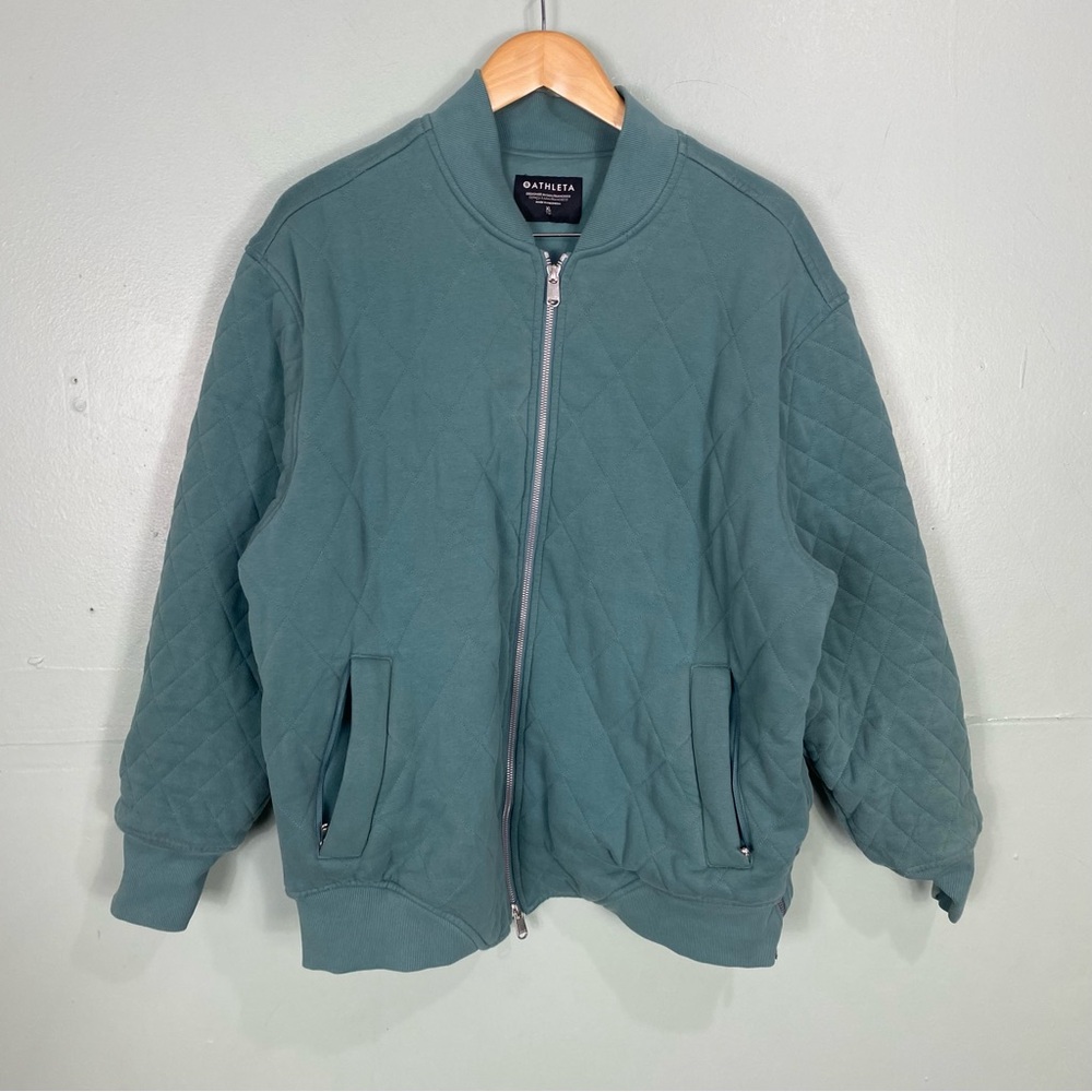 Athleta Retroplush Bomber Jacket Green Quilted Zip Up Sz XL 464625